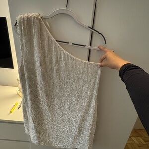 White One-Shoulder Sequin Retrofete Mini Dress